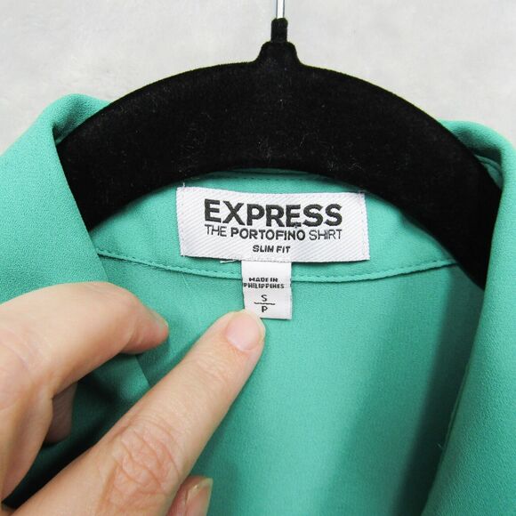 Express Portofino Shirt Green Bell Tie Long Sleeve Blouse Top Button Up Sz Small - Picture 6 of 10